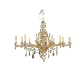 1940 French Silver Leaf And Crystal Chandelier 12 Lights