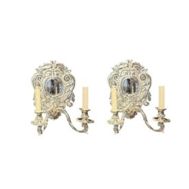 1900 Caldwell Silver Plated Sconces Baroque Style