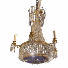 1900s Empire Crystal Chandelier with Cobalt Glass
