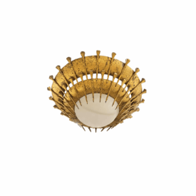 1920’s French Small Gilt Metal with Opaline Glass Flush Mount