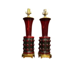 Italian Blown Red Glass Table Lamps