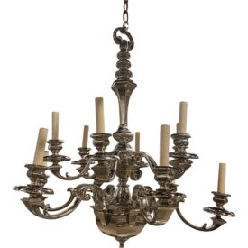 1920s Italian Silver Plated 12 Lights Chandelier