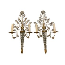 1930s French Bagues Gilt Metal Leaves Sconces