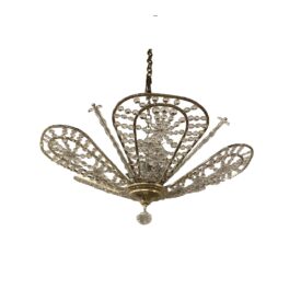 1930’s French Silver Plated and Beaded Glass Light Fixture