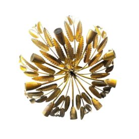 1930’s French Gilt Metal Leaves Light Fixture 9 Lights