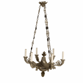 1930s French Empire Silver Chandelier 6 Lights