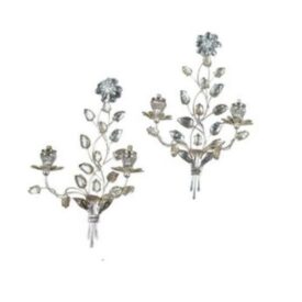 1930s French Bagues Silver Plated and Crystal Leaves Sconces