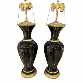 1940 Black Opaline Glass Table Lamps