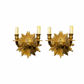 1940's French Bronze Sunburst Sconces