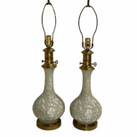 1940s Hand Painted Glass Table Lamps