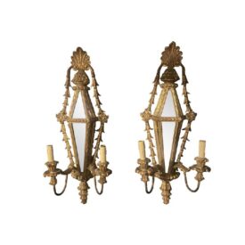 1940s Italian Large Wooden and Mirror Sconces