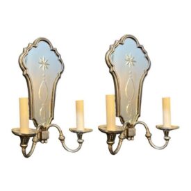 1920 Caldwell Silver Plated Sconces With Etched Mirror