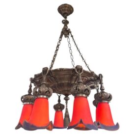 1900 Caldwell Silver and Art Glass Chandelier 8 Lights