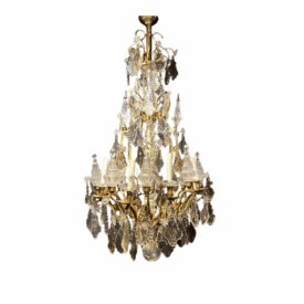 1920’s Large Bronze Colorful Crystal Chandelier 24 Lights