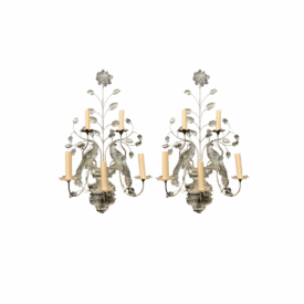 1940s Bagues Silver Leaf and Crystal Birds Sconces With 5 Lights