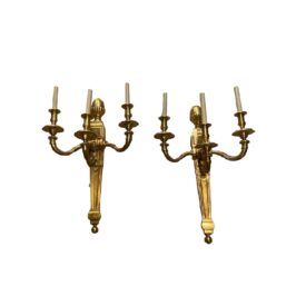 1940's Large French Gilt Bronze Sconces 3 Lights