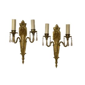 1920 Caldwell Bronze Sconces with Crystal Hangings