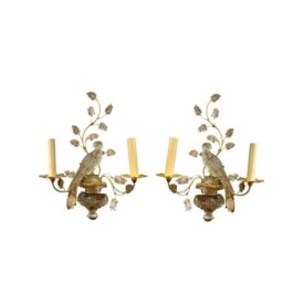 1930's French Gold Leaf Bird Sconces
