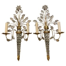 1930s French Bagues Gilt Metal Leaves Sconces
