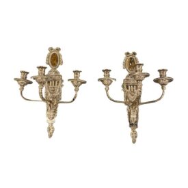 1920 Caldwell Neoclassical Silver Plated Sconces 3 Lights