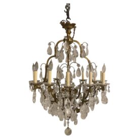 1900s French Bronze Chandelier With Rock Crystals