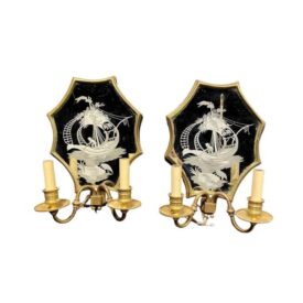 1920's Venetian Etched Mirror Sconces
