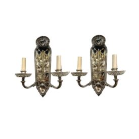 1920 Caldwell Empire Silver Plated Sconces with Bronze Eagles