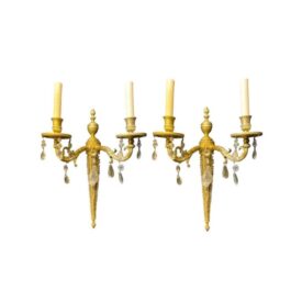 1900's French Bronze Sconces with Rock Crystals