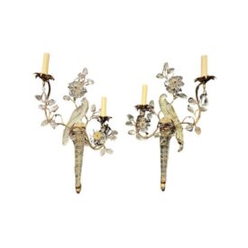 1930 French Bagues Gilt Metal and Crystal Bird Sconces 2 light