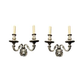 1900s Caldwell Silver Lion’s Head Sconces with 2 Lights