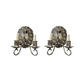 1920 Caldwell Silver Plated Sconces with Waves Design