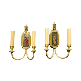 1900's Caldwell Chinoiserie Design Mirror Sconces