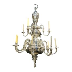 1900 Caldwell Large Silver Plated Engraved Chandelier 12 Lights