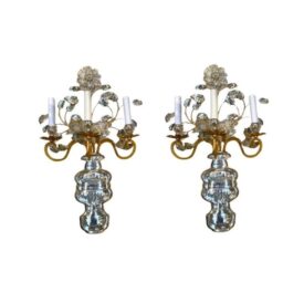 1940’s Bagues Gilt Metal Large Sconces with 3 Lights