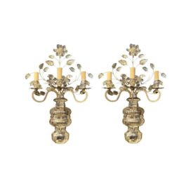 1930 French Bagues Silver Leaf Sconces with 3 Lights
