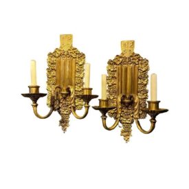 1900 Caldwell Gilt Bronze Sconces with Grapes Design