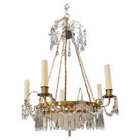 1930 Swedish Empire Chandelier with Etched Glass