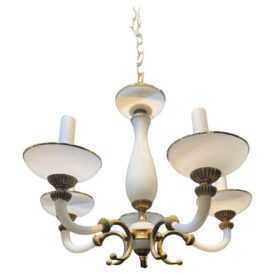 1940 French Opaline Glass Chandelier 6 Lights