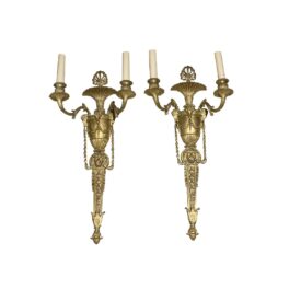1920 French Large Bronze Sconces with Lions and Rams