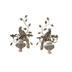 1930 French Silver Leaf Bird Sconces