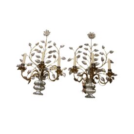 1930 French Bagues Gilt Metal Sconces 3 Light