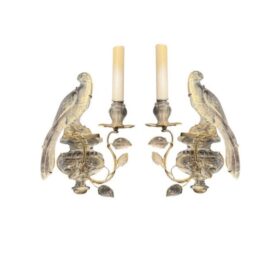 1920's French Bagues 1 Light Bird Sconces Silver Leaf