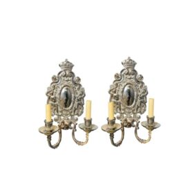 1900s Caldwell Silver Plated Sconces with Cehrubs