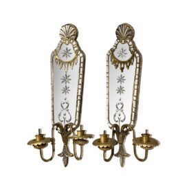 1920s Etched Mirror Large Sconces