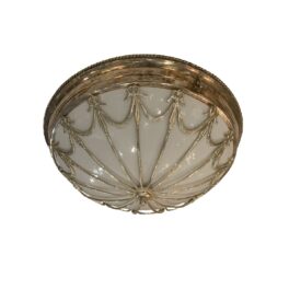 1920's Large Silver Plated Flush Mount With Opaline Glass