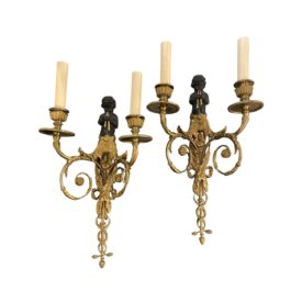 Late 19th Century French Bronze Sconces with Putti