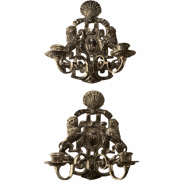 1940's Silver Plated Lions Shield Sconces