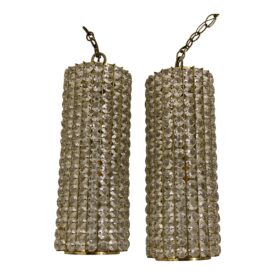 Mid-century Cylinder Crystals Light Fixture - Pair