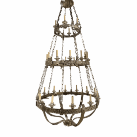 19th Century 3 Tiers Large Silver Chandelier 30 lights