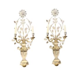 1930’s French Large Gilt and Crystals Sconces